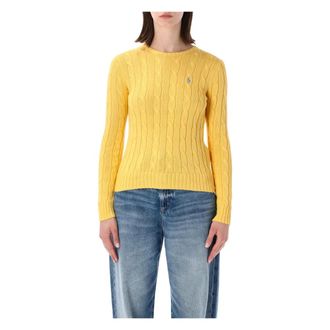 Polo Ralph Lauren Round-neck Knitwear, female, Yellow, Size: M Julianna Cable Knit Sweater