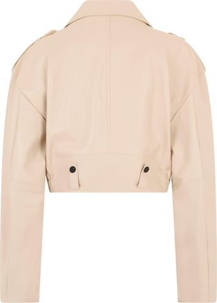 The Mannei Womens Cropped Leather Jacket Beige Calfskin