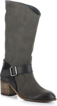 FLY London Harness Belt Block Heel Boot in 002 Grey/Black Oil Nobuck at Nordstrom Rack, Size 10-10.5Us / 41Eu