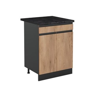 Vicco Mueble Bajo De Cocina R-line, Roble Dorado/antracita, 60 Cm Con Caj&oacute;n Encimera Antracita, Vicco