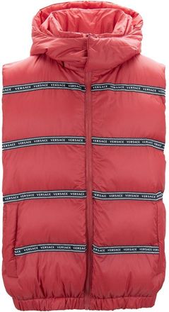 Versace Gerijpt Donsvest met Capuchon Rood