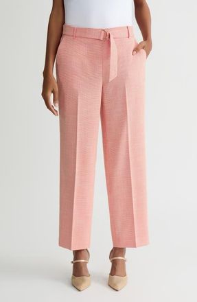 Kasper Belted Elastic Back Straight Leg Ankle Pants in Mandarin/Vanilla Ice at Nordstrom, Size X-Small