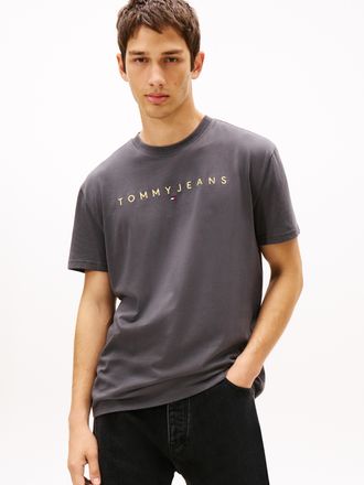 Tommy Jeans T-Shirt TOMMY JEANS TJM REG LINEAR LOGO TEE EXT, Herren, Gr. XL, schwarz (washed schwarz), Single Jersey, Obermaterial: 100% Baumwolle, Rundhals, Shir