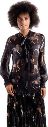 5 Progress Zijden Blouse met Paardenprint - Dames - Blouses - Veelkleurig - M - Overhemden