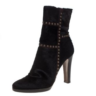 Le Silla Brown Calf Hair Studded Studded Ankle Boots
