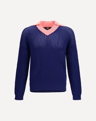 Fendi Ribbed V-neck Sweater with FF motif Male 50