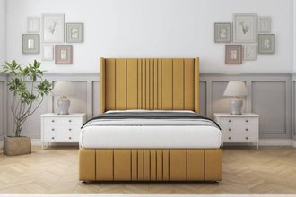 Comfort Beds Grace Plush Divan Base No Drawers - 54 Wingback-Footboard in Mustard | Size: Small Double