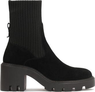 Kazar Zwarte Su&egrave;de Booties met Sok Bovenkant - Dames - Laarzen met Hak - Zwart - 35 EU - Su&egrave;de - Schoenen