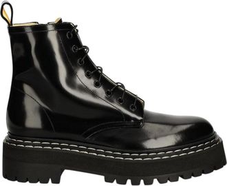 Proenza Schouler Enkellaars met profielzool - Dames - Veterlaarzen - Zwart - 41 EU - Leer - Schoenen