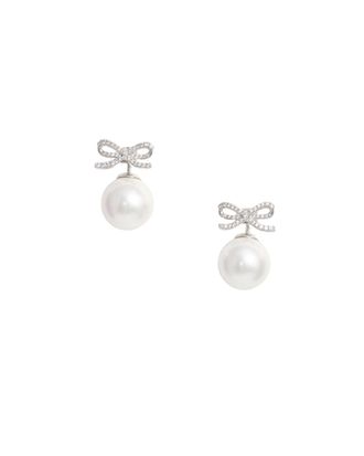 Self Portrait Brystal Bow Pearl Silver Earrings With Crystal Accents