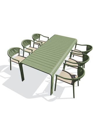 DCB Garden Conjunto de comedor de jard&iacute;n para 6 personas de aluminio verde oliva
