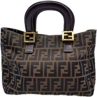 Fendi Zucca Brown Canvas Leather Handbag Tote Bag (Pre-Owned)