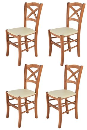 Tommychairs Tommychairs 4 Sillas Cross En Haya Cerezo, Asiento Polipiel Marfil