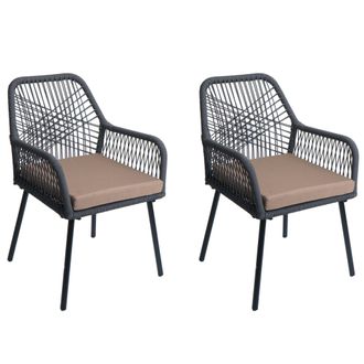 Hhg Hhg - Nunca Usado] Juego De 2 Sillas De Jard&iacute;n 469, Coj&iacute;n De Asiento Para Exterior Tejido De Cuerda De Aluminio Rope, Antracita, Funda Topo