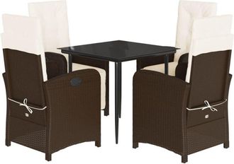 vidaXL Set Comedor De Jard&iacute;n 5 Piezas Y Cojines Rat&aacute;n Sint&eacute;tico Marr&oacute;n Vidaxl