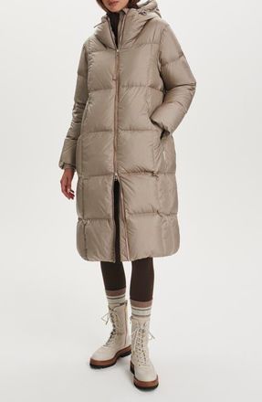 Varley Katya Long 800 Fill Power Down Puffer Jacket in Portabella Metallic at Nordstrom, Size Large