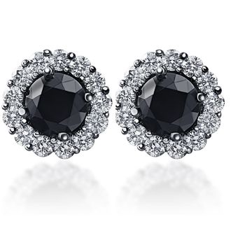 Pompeii3 2 3/4 Ct Halo Black & White Diamond Studs 14k Black Gold 10mm
