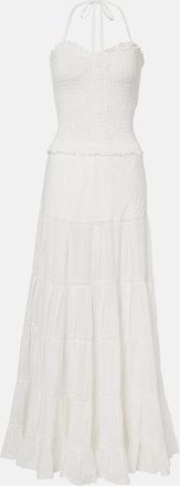 Poupette St Barth Vestido largo Foe de algod&oacute;n fruncido