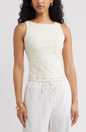 Open Edit Sleeveless Lace Shell in Ivory at Nordstrom, Size Xx-Small