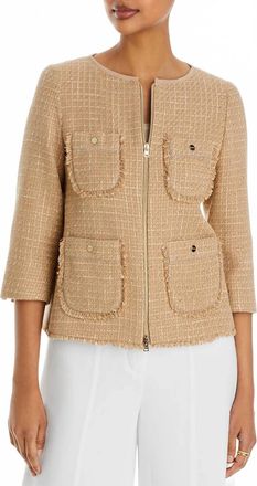 Herno Zip Up Tweed Jacket In Champagne