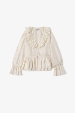 Ganni White Blouse in Viscose Silk - Size 10/12
