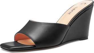 Castamere Women Mid Wedge Heel Open Toe Slip-on Mules Shoes Sandals Casual Party 8 CM Heels Black 8.5 UK