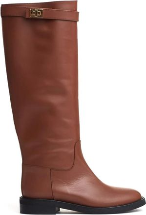Via Roma 15 High Boots, female, Brown, Size: 8 US Leather Boot with Gold Buckle