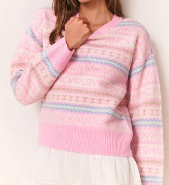 LoveShackFancy Emberly Wool Fair Isle Pullover In Peach Dream