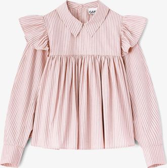 Ganni Pink Frill Blouse - Size 34 Organic Cotton