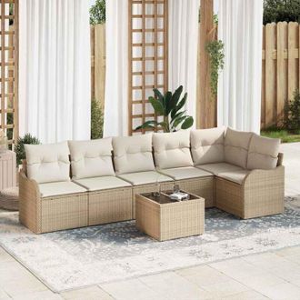 vidaXL Vidaxl - Conjunto De Sof&aacute; De Jard&iacute;n Con Coj&iacute;n 7 Pcs Beige Polirat&aacute;n