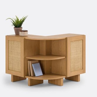 La Redoute Interieurs Boekenkast voor tegen de rugleuning van een bank in eikenhout met rotanfineer en riet, ARTY