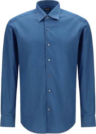 Ermenegildo Zegna Katoenen Shirt - Heren - Overhemden - Blauw - Maat: L Katoen
