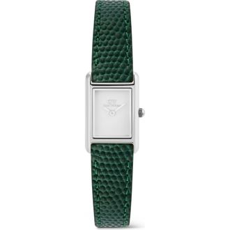 Daniel Wellington Bound Mini Tank Leather Strap Watch, 17mm x 26mm in Silver-Tone/Green at Nordstrom