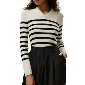LilySilk Striped Ultra-fine Merino Wool Sweater in White With Black Stripes at Nordstrom, Size X-Large