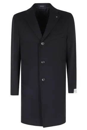 Tagliatore Blue Single-Breasted Silver Embellishment Wool-Blend Coat