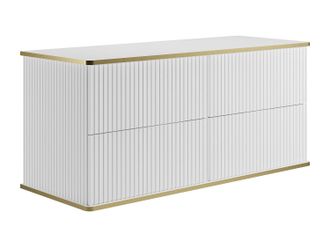 Vente-Unique Mueble suspendido de lavabo estriado con ribete dorado - blanco - 120 cm - KELIZA
