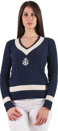 Ralph Lauren V-hals katoenen cricket trui - Dames - V-hals truien - Blauw - L - Katoen - Truien & Vesten
