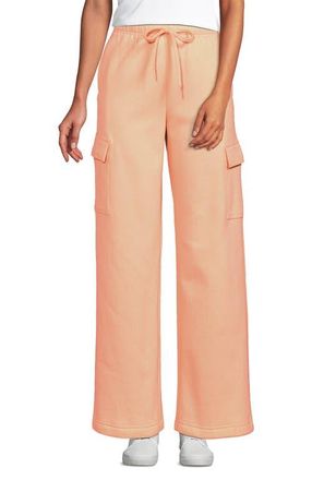 Lands End Serious Sweats High Rise Wide Leg Cargo Pants in Peach Sorbet at Nordstrom, Size X-Small