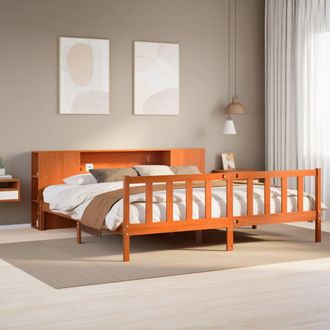 Berkfield Home Bookcase Bed without Mattress Wax Brown 200x200 cm Solid Wood Pine