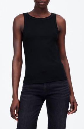 Madewell High Neck Cotton Tank in Jet Black at Nordstrom, Size Small
