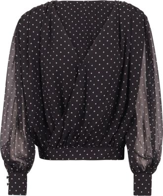 Rotate Blouse met V-hals en volumineuze mouwen - Dames - Blouses - Zwart - S - Overhemden