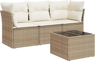 vidaXL Juego De Sof&aacute;s Jard&iacute;n Con Cojines 4 Pzas Rat&aacute;n Sint&eacute;tico Beige Vidaxl