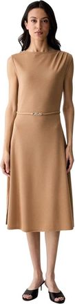 Karl Lagerfeld Kleedjes, Dames, Beige, XS, Gebreide jurk tot halverwege de kuit