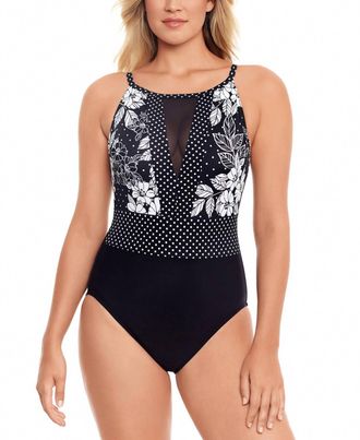 Swim Solutions High-Neck One-Piece Swimsuit In New Flower Spot