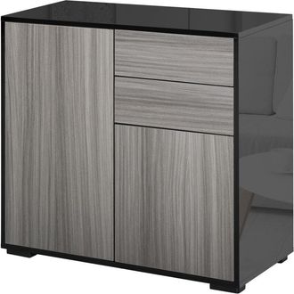 HOMCOM Homcom - High Gloss Push-Open Side Cabinet with 2 Drawer, 2 Door Cabinet for Home Office Black and grey