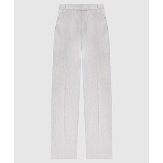 Brunello Cucinelli White Striped Linen Cotton Trousers, Brand Size 46 (US Size 12)