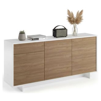 Dmora Aparador Agrifoglio, Aparador De Sal&oacute;n, Buffet De Sal&oacute;n Con 3 Puertas Y 1 Caj&oacute;n, 100% Made In Italy, 170x42h78 Cm, Blanco Y Roble - Dmora