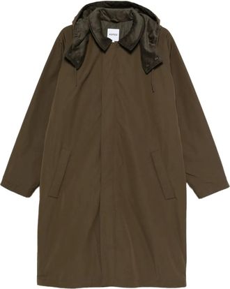 Aspesi corduroy-trim hooded coat - Green