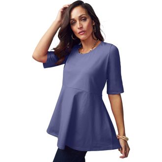 Jessica London Stretch Cotton Peplum Tunic in Deep Dusk at Nordstrom, Size 16