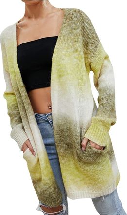 Generic Rainbow Long Cardigan for Women UK Oversized Open Front Sweater Knitted Coat Winter Jumper Tie-Dye Long Sleeve Cardigan Ladies Maxi Boyfriend